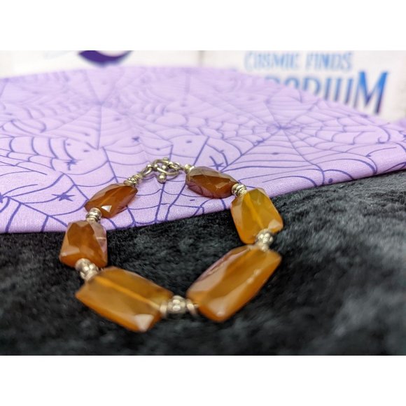 Bracelet Faceted (Brown / Root Beer / Amber) Yellow Chalcedony and Silver - Picture 4 of 10